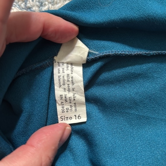 Vintage teal long sleeve elastic waist side button dress large - Picture 5 of 7